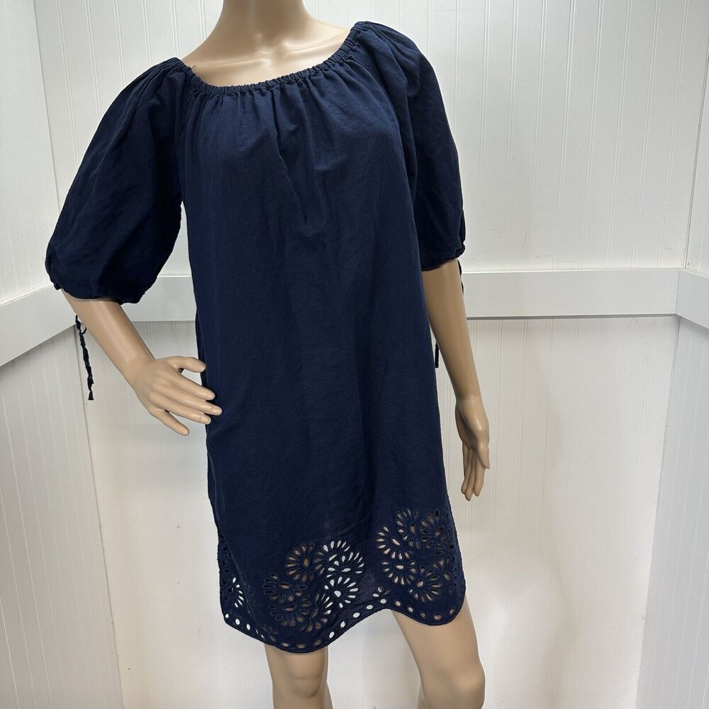 Linen Cotton Dress J Crew Medium Navy Blue Lightweight Womens Coastal Beachy